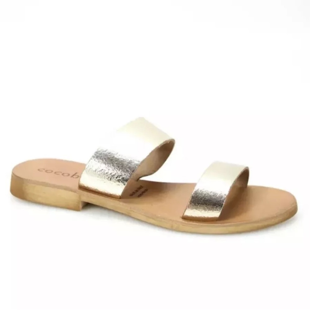 Cocobelle cracked gold leather slide sandals
